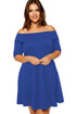Sexy Boat Neck Fleshy Blue Skater Dress